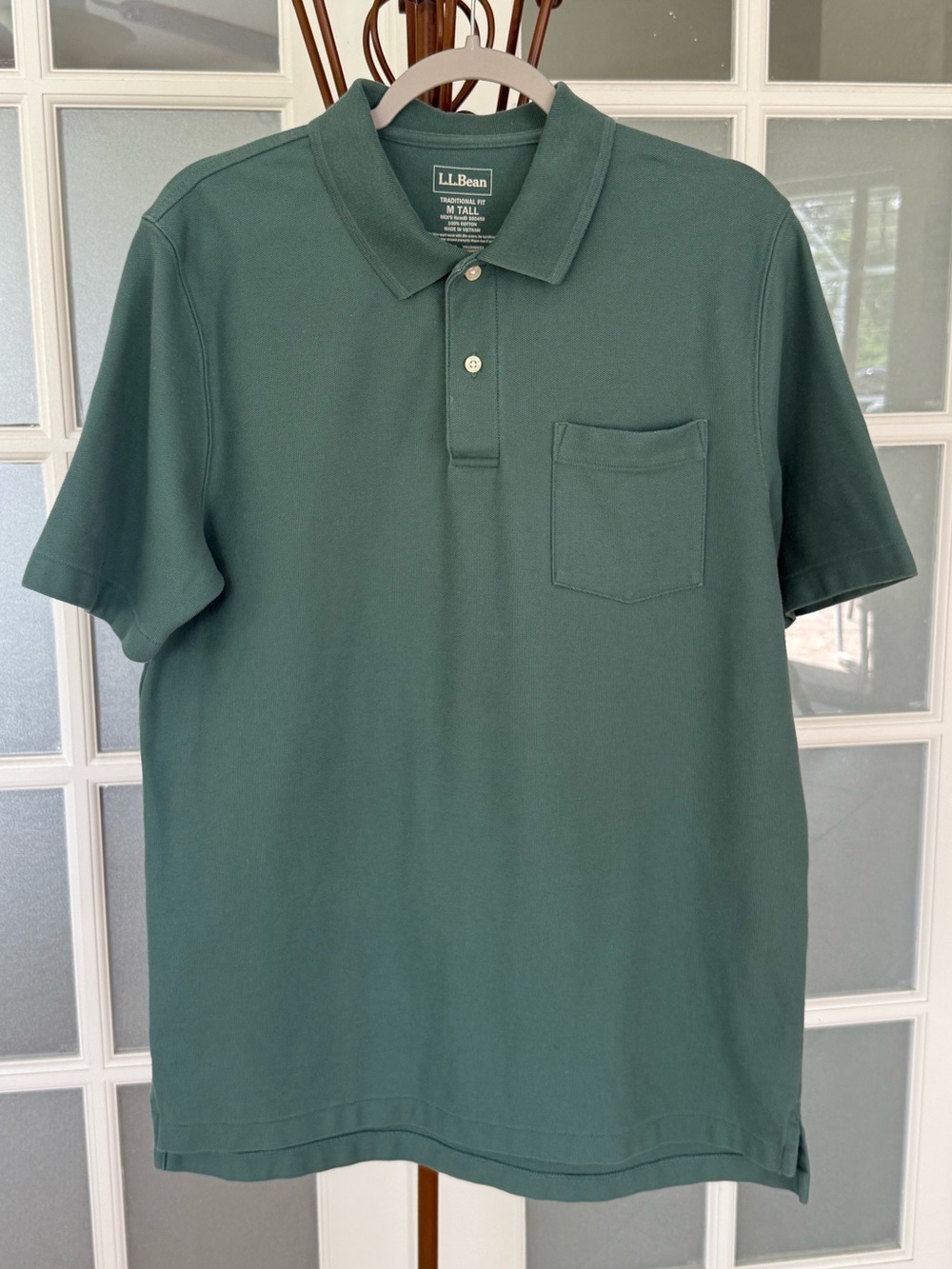 L.L.Bean Traditional Fit Polo Shirt Men’s M Tall Green Cotton Pocket Polo